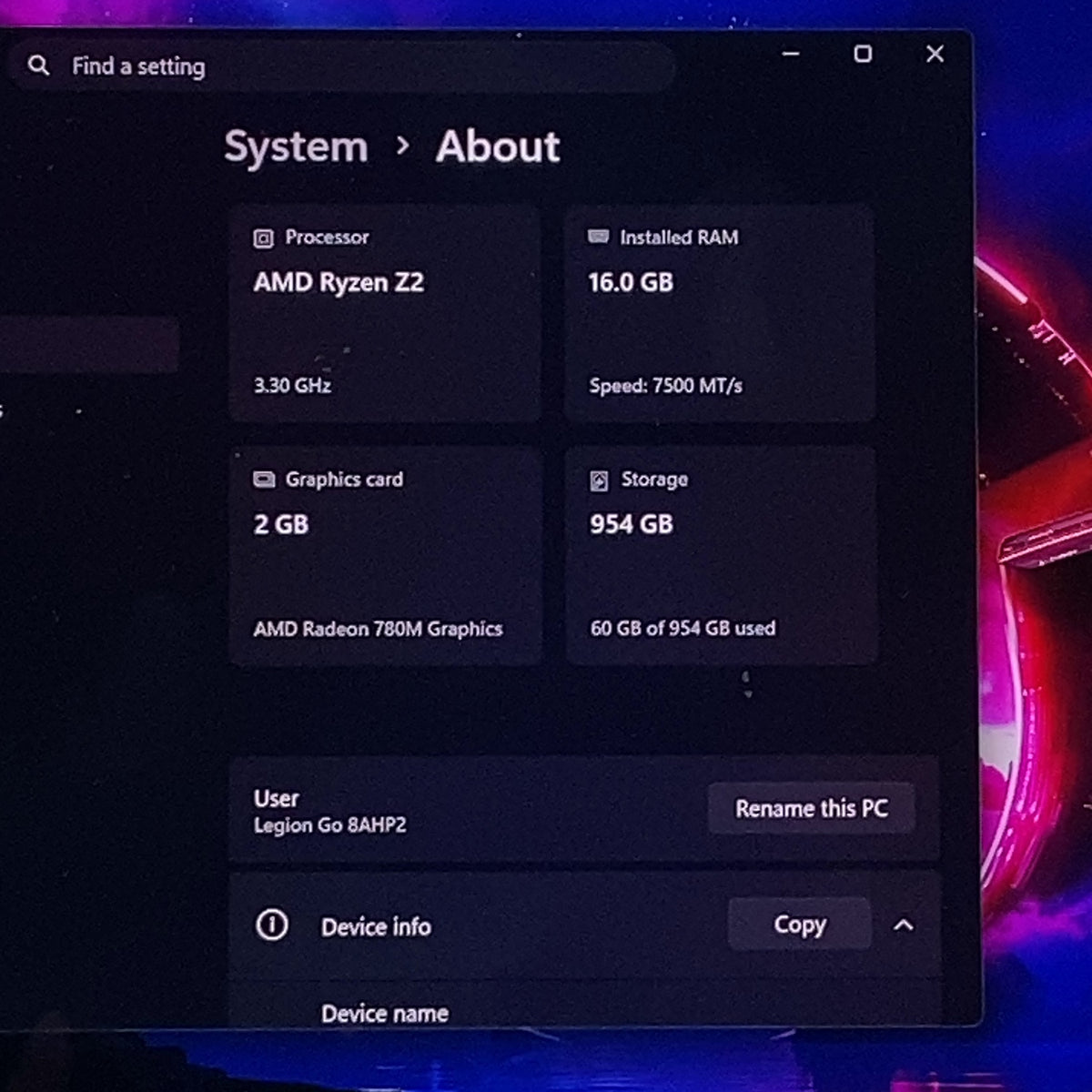 Lenovo Legion Go 2 8.8" OLED AMD Ryzen Z2 16GB 1TB SSD 8AHP2