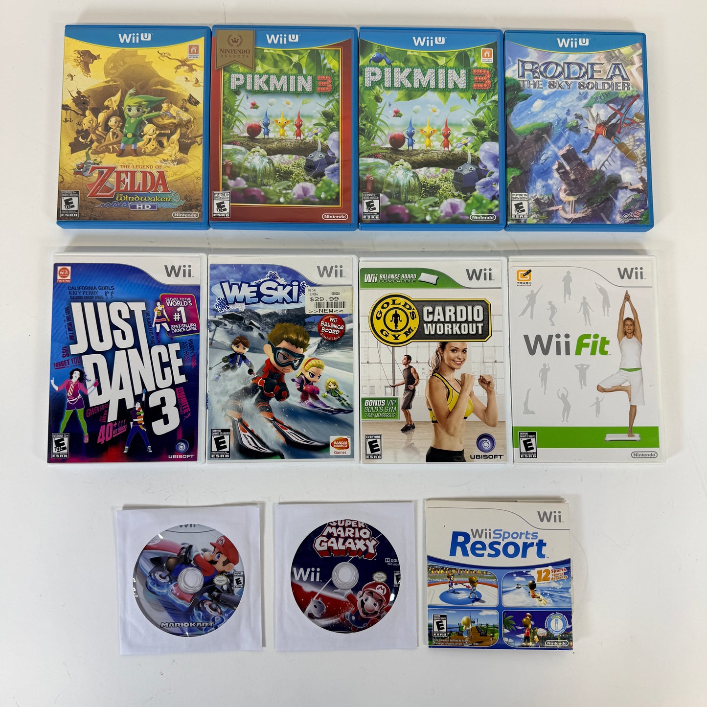 Lot of 11 - Wii & Wii U Games - Zelda Wind Waker HD, Pikmin 3, Mario Kart 8