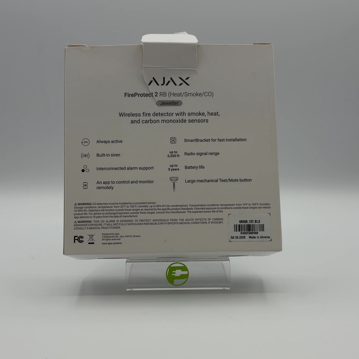 Ajax Fire Protect 2 RB Heat Smoke CO Detector Jeweller Black 