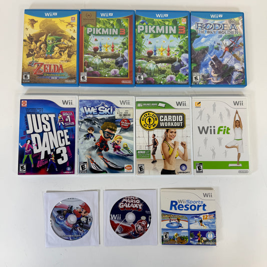 Lot of 11 - Wii & Wii U Games - Zelda Wind Waker HD, Pikmin 3, Mario Kart 8