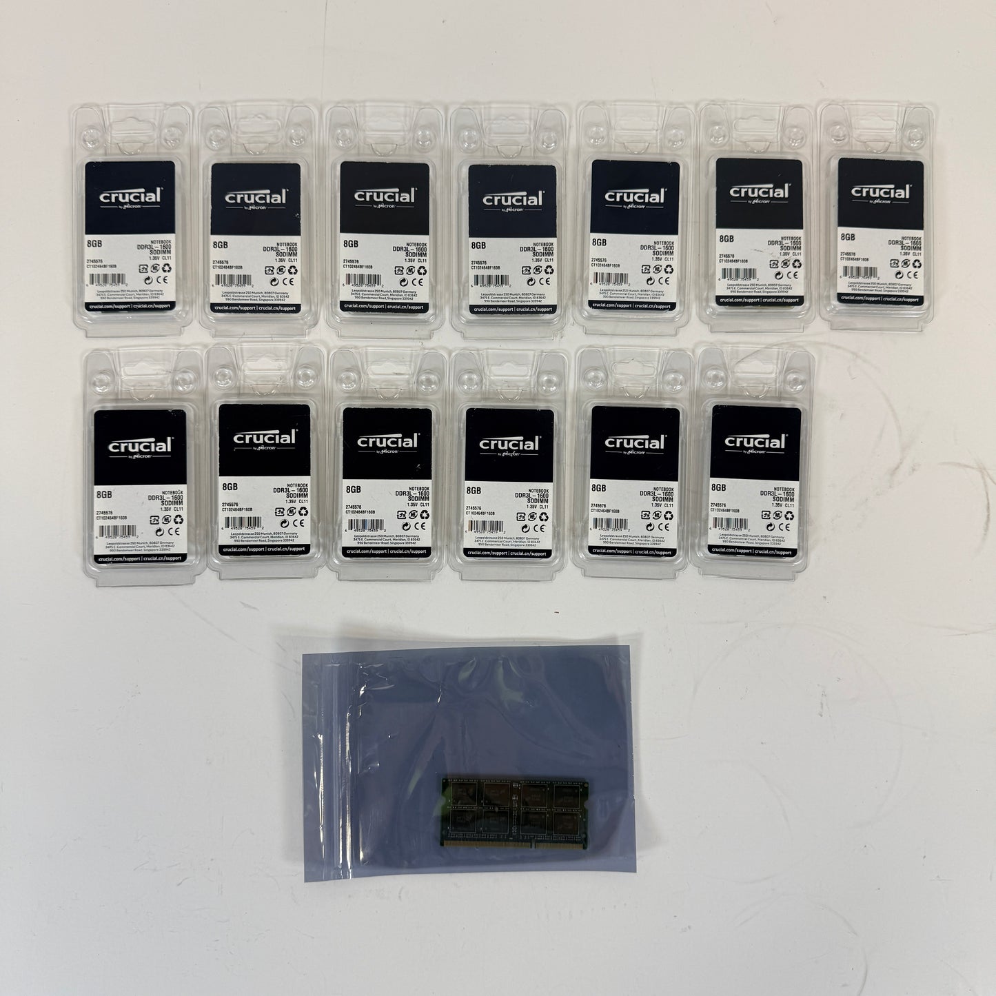 Lot 14 - New Crucial SODIMM 8GB DDR3 1600 MHz CL11 Laptop Memory CT102464BF160B